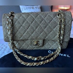 Authentic Chanel Gold Tweed Woven Medium Chain Bag- RARE !